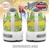 Detailed side view of Jimmy Buffett TN sneaker showing printed characters, beach motifs, and the musician relaxing in tropical style!