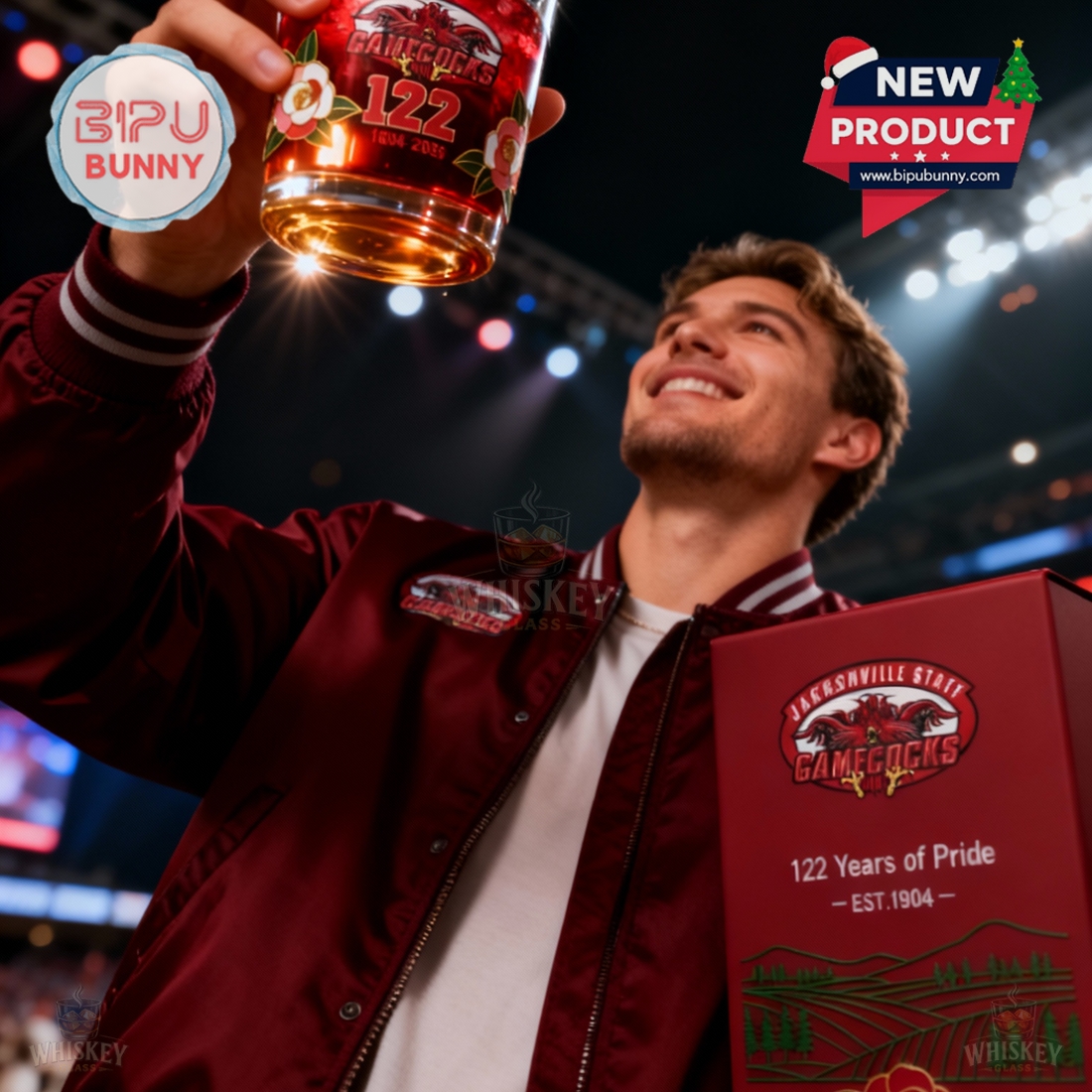 JSU Gamecocks 122nd Anniversary Whiskey Glass JSU Gamecocks 122nd Anniversary Whiskey Glass