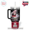 Kansas City Chiefs tumbler front design with a stylized football and stadium artwork, team logo, and crowd silhouettes for an intense fan look.