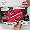 Chiefsmas sneakers in box with red upper, holiday graphics, swoosh, and your name area displayed!