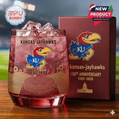 Kansas Jayhawks 136th Anniversary Whiskey Glass