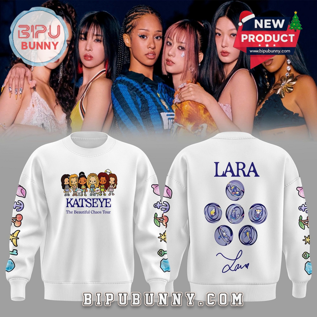 Katseye Lara Raj Beautiful Chaos Tour White Hoodie Katseye Lara Raj Beautiful Chaos Tour White Hoodie