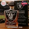 Las Vegas Raiders 65th Anniversary whiskey bottle with football-shaped stopper and engraved team logo, with packaging in the background.