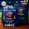 Liberty University Flames anniversary whiskey glass with blue drink and premium gift box in a stadium background!