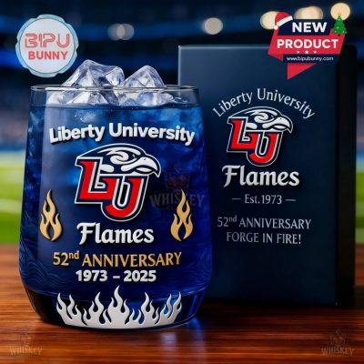 Liberty University Flames 52nd Anniversary Whiskey Glass