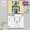 July 2026 calendar page with graphic artwork of Messi as captain, accented with national symbols and leadership slogans!