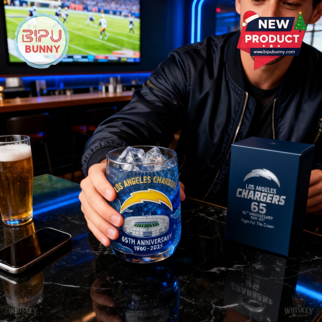 Los Angeles Chargers 65th Anniversary Whiskey Glass Los Angeles Chargers 65th Anniversary Whiskey Glass