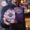 Man showing LA Kings 59th anniversary whiskey glass with purple box in a bar setting!