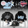Bluey Night themed hoodie and hat set, featuring Los Angeles Kings branding and cartoon graphics from Bluey, shown from all angles.