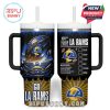 Fan drinkware with dual-sided LA Rams graphics, vibrant stadium visuals, and checklist design, perfect for everyday team pride.