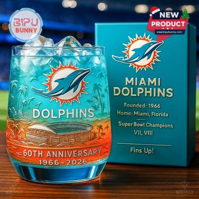 Miami Dolphins 60th Anniversary whiskey Glass