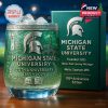 Green glass with etched Spartan logo, laurel accents, and anniversary dates celebrates 170 years of Michigan State University pride.