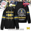 Black hoodie with Michigan Wolverines logo on front and fan slogan graphic with skull helmet on back!