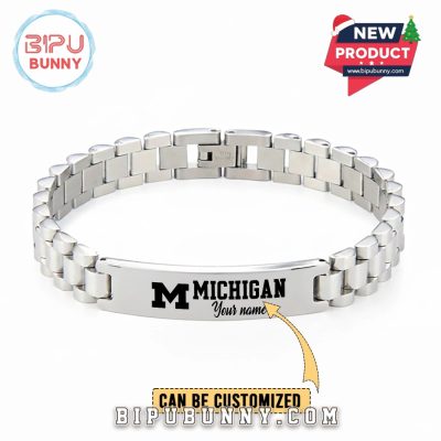 Michigan Wolverines Personalized Silver Bracelet