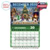December page of Minecraft 2026 calendar with winter village, presents, festive mobs, and holiday cheer in a pixel-art style.