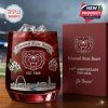 Limited-edition Missouri State Bears whiskey glass showcasing anniversary artwork with bear emblem, floral and architectural details, and celebratory packaging!
