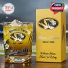 Missouri Tigers whiskey glass with golden drink and yellow gift box on wooden table!