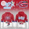 A Montreal Canadiens hoodie showing Bluey characters on the front and a large Bluey design on the back with hockey themed details!
