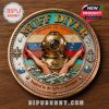 Metal challenge coin reverse side with diver helmet ocean waves nautical symbols and rich enamel colors!
