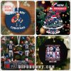 Christmas ornaments featuring New England Patriots designs, including a Maye-themed ornament with a 