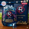 New England Revolution-themed whiskey glass with floral design and team logo, paired with a premium presentation box.