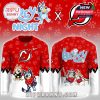 Full view of the New Jersey Devils Bluey Night jersey with team and Bluey graphics!