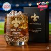 New Orleans Saints 60th Anniversary whiskey glass with fleur-de-lis and 'Who Dat' text!