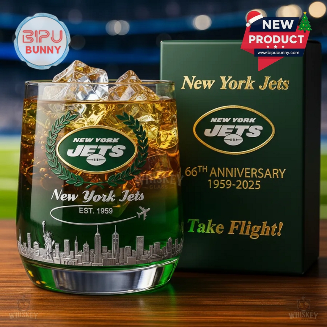 New York Jets 66th Anniversary Whiskey Glass New York Jets 66th Anniversary Whiskey Glass