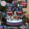 A detailed Christmas ornament featuring legendary New York Rangers goalies Henrik Lundqvist and Ed Giacomin, celebrating the team’s history with the inscription “Rangers Forever.”