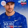 New York Rangers Bluey Night jersey close-up featuring the team logo, high-quality stitching, and paw print details!