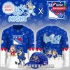 New York Rangers Bluey Night limited edition jersey and cap showcasing full design details, Bluey characters, and team graphics!