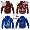 Super Bowl themed hoodies for Commanders and Bills with official team branding and Bad Bunny’s illustrated event graphics!