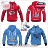 Custom Bad Bunny hoodies for Chiefs and Titans fans with front team logo and colorful back Super Bowl illustrations!