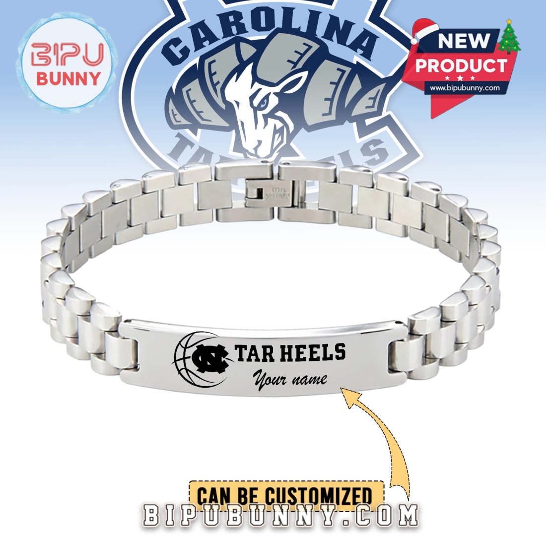 North Carolina Tarheels Personalized Silver Bracelet North Carolina Tarheels Personalized Silver Bracelet