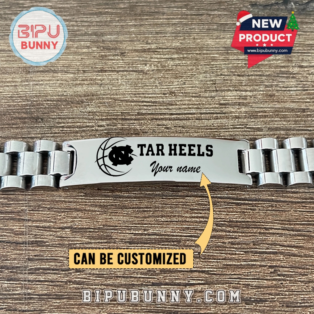 North Carolina Tarheels Personalized Silver Bracelet North Carolina Tarheels Personalized Silver Bracelet