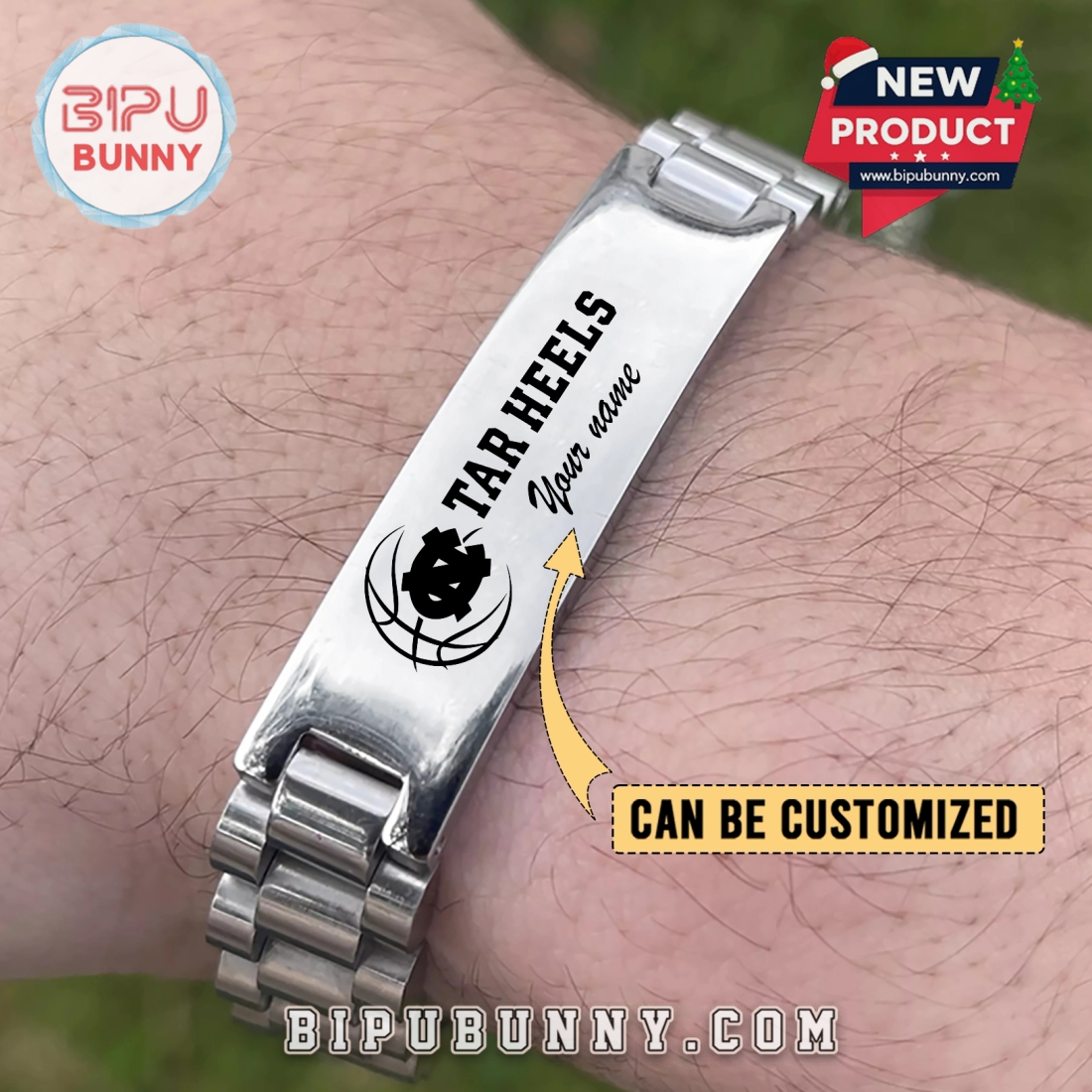 North Carolina Tarheels Personalized Silver Bracelet North Carolina Tarheels Personalized Silver Bracelet