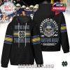 Black hoodie with Notre Dame Fighting Irish logo on front and skull helmet graphic with fan slogan on back!
