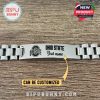 Custom name Ohio State bracelet displayed flat on wood surface with branding and arrows!