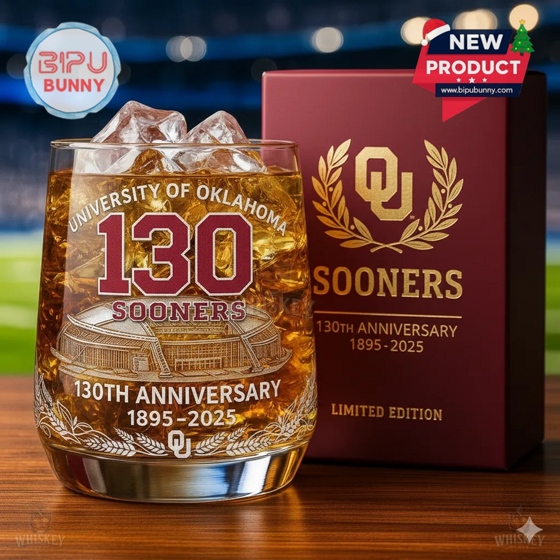 Oklahoma Sooners 130th Anniversary Whiskey Glass Oklahoma Sooners 130th Anniversary Whiskey Glass