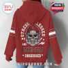 Back-focused view of crimson Oklahoma Sooners hoodie with fierce skull graphic, star accents, and sporty sleeve striping!