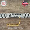Flat view of personalized Oklahoma bracelet on wood background with engraved name area!