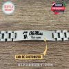 Flat metal Ole Miss bracelet on wood with engraved name zone and mascot!