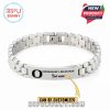 Custom Oregon Ducks silver bracelet, front view with team logo and personalized name area!