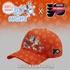 Orange fan cap with cartoon hockey dog characters and sporty themed design!