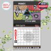 August calendar showing vivid artwork of Pink Floyd band members with stylized typography, themed after their hit song 'Money'!