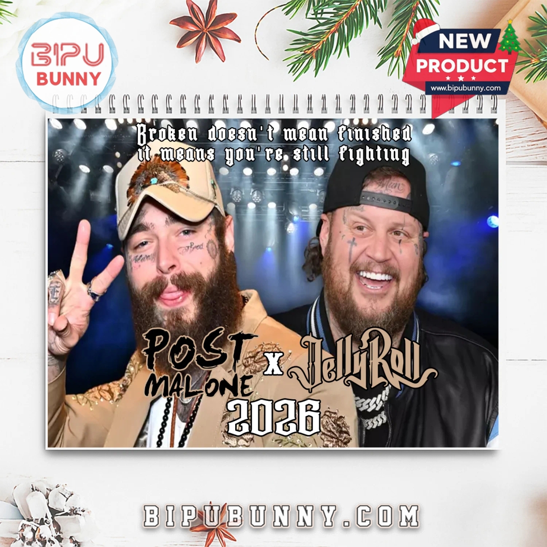 Post Malone x Jelly Roll Wall Calendar 2026 Post Malone x Jelly Roll Wall Calendar 2026