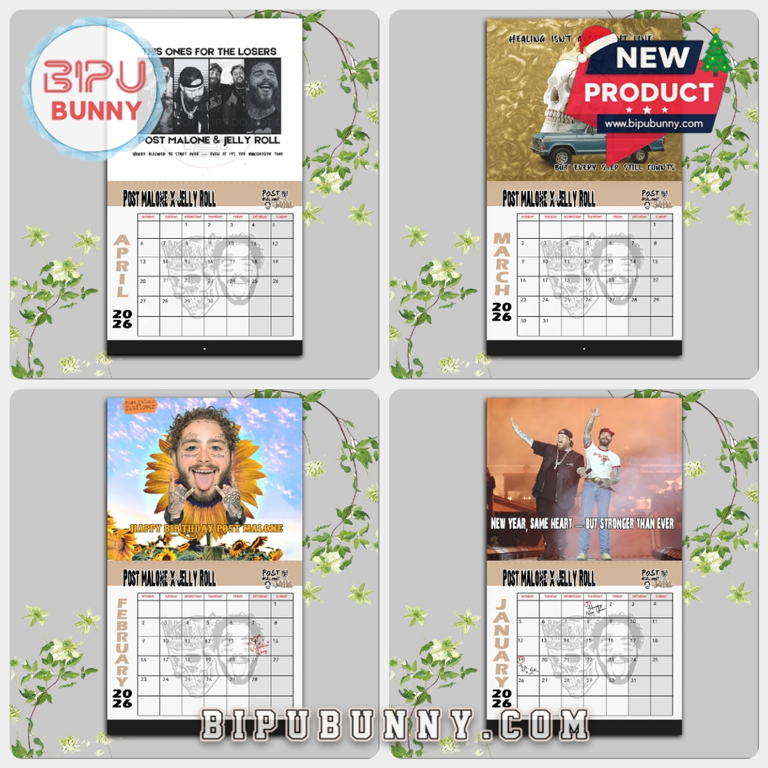 Post Malone x Jelly Roll Wall Calendar 2026 Post Malone x Jelly Roll Wall Calendar 2026
