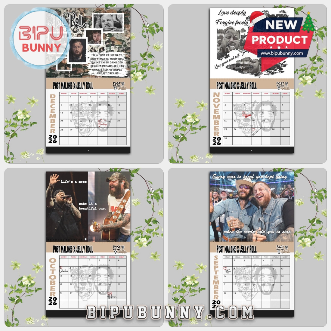 Post Malone x Jelly Roll Wall Calendar 2026 Post Malone x Jelly Roll Wall Calendar 2026