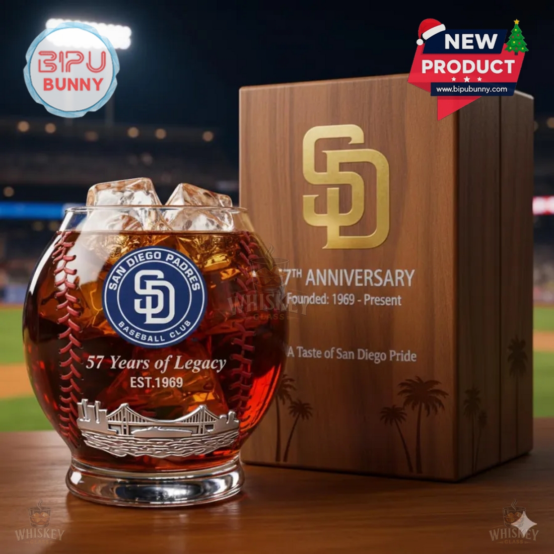 San Diego Padres 57th Anniversary Whiskey Glass San Diego Padres 57th Anniversary Whiskey Glass