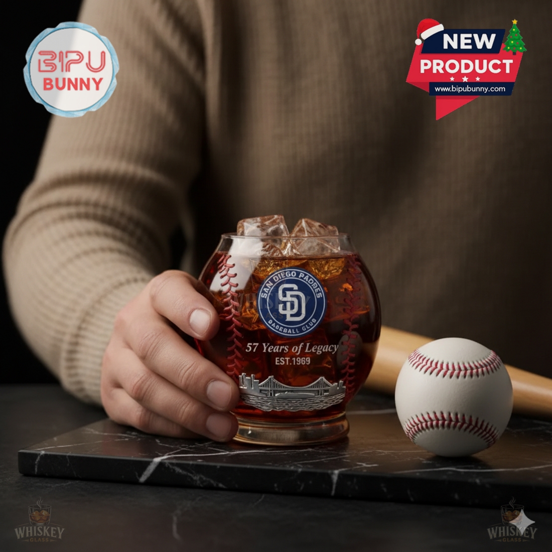San Diego Padres 57th Anniversary Whiskey Glass San Diego Padres 57th Anniversary Whiskey Glass